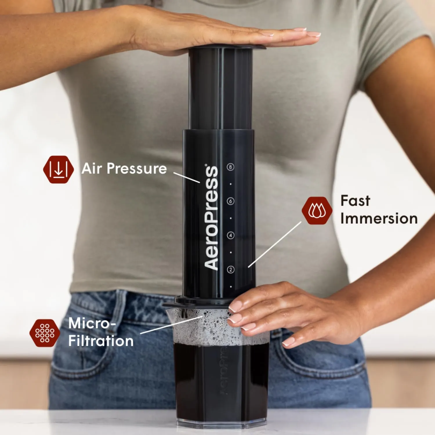 AeroPress Original XL Coffee Press – 3 in 1 brew method combines French Press, Pourover, Espresso. Full bodied, smooth coffee w/out grit or bitterness. Small portable coffee maker for camping & travel