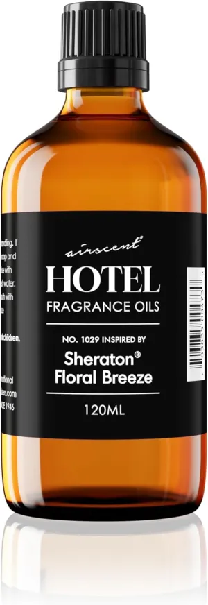 AirScent Hotel Diffuser Oil Inspired by The Sheraton Hotel's Floral Breeze Scent - Fragrance Oil for Ultrasonic and Waterless Diffusers and Crafting - 120 mL, 4 fl oz Glass Bottle with Dropper