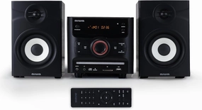 Aiwa 60W Bluetooth Micro System with Bookshelf Speakers and CD Player, FM Radio, USB Playback, AUX Input, LED Display, Hi-Fi Sound, Compatible with Apple, Android, Tablets, and Laptops