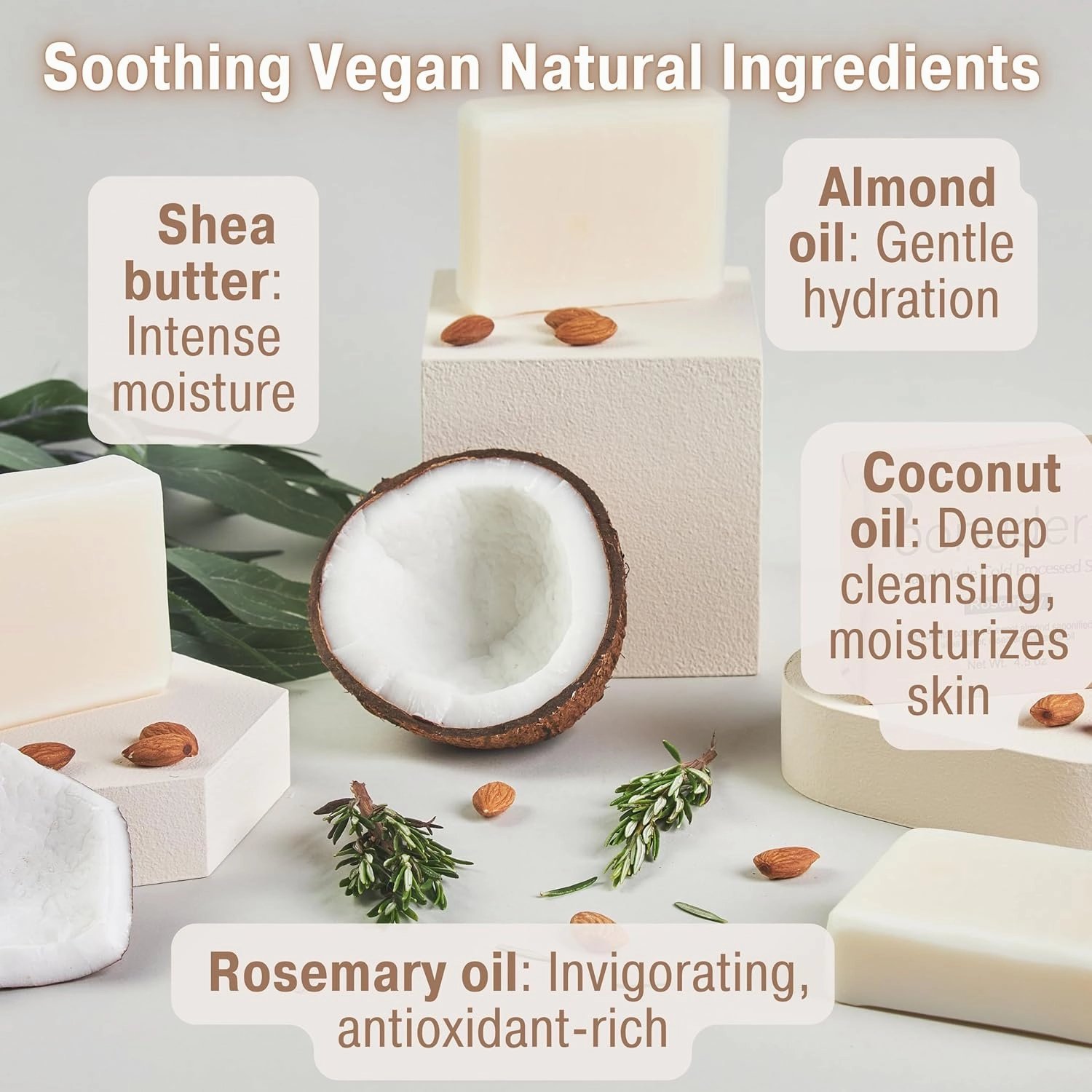 All Natural Rosemary Soap | Natural Soap for Women and Men for Body, Face, and Hands | Handmade Soap | Coconut & Almond Oils with Shea Butter Rosemary (Pack of 4)