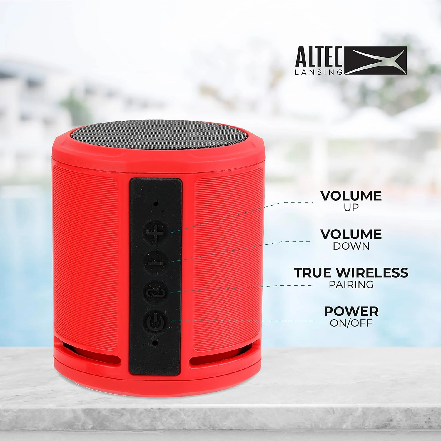 Altec Lansing HydraOrbit - Waterproof Bluetooth Speaker, Lightweight & Portable Speaker for Travel & Outdoor Use, Red