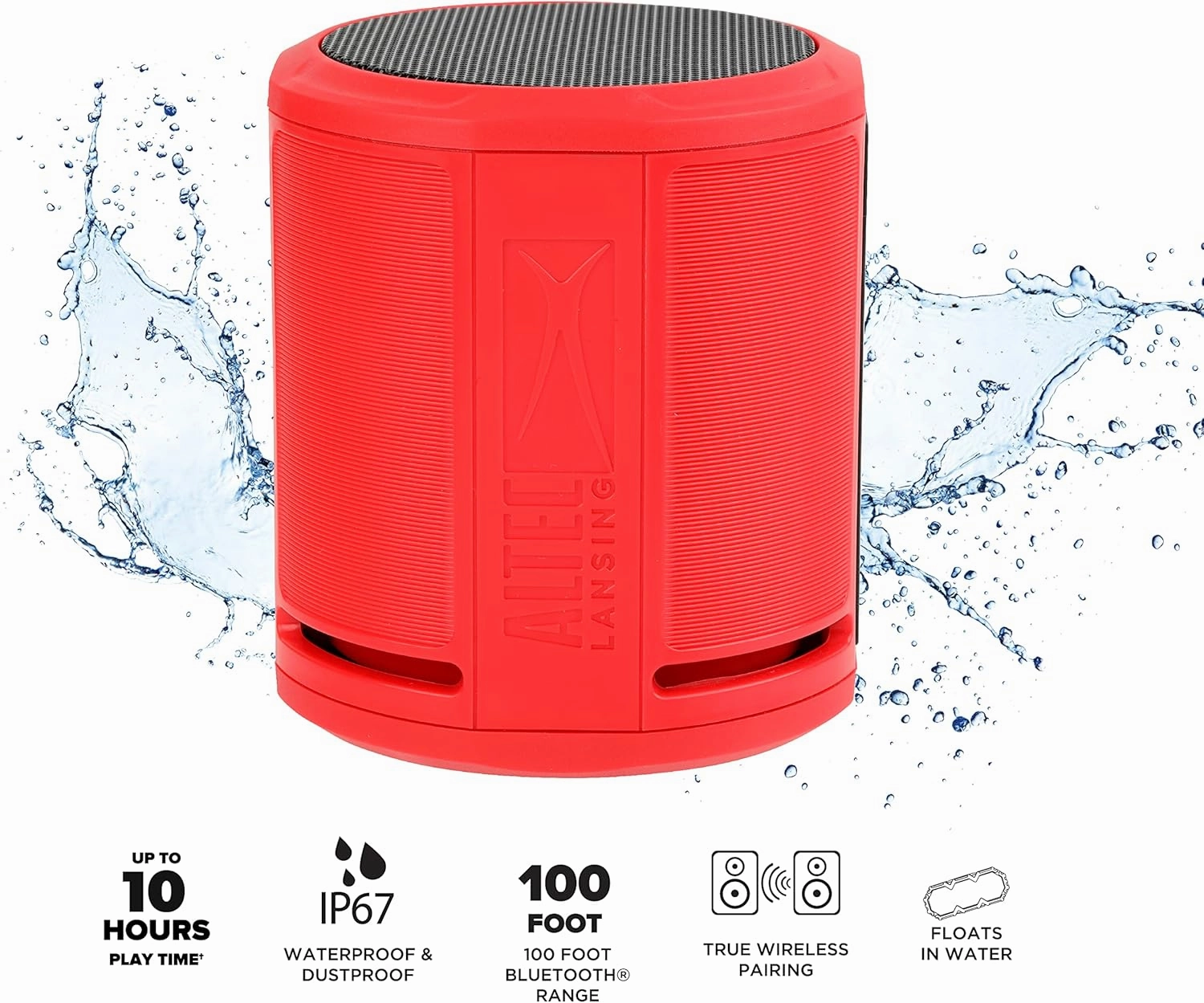 Altec Lansing HydraOrbit - Waterproof Bluetooth Speaker, Lightweight & Portable Speaker for Travel & Outdoor Use, Red