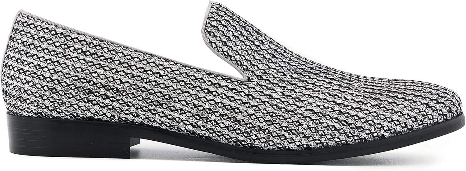 Amali Devy, Men's Dress Loafers, Slip-On Tuxedo Shoes for Men, Velvet Embellished Loafer Slippers