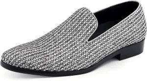 Amali Devy, Men's Dress Loafers, Slip-On Tuxedo Shoes for Men, Velvet Embellished Loafer Slippers