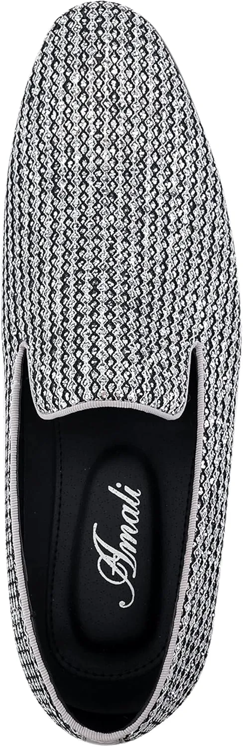 Amali Devy, Men's Dress Loafers, Slip-On Tuxedo Shoes for Men, Velvet Embellished Loafer Slippers