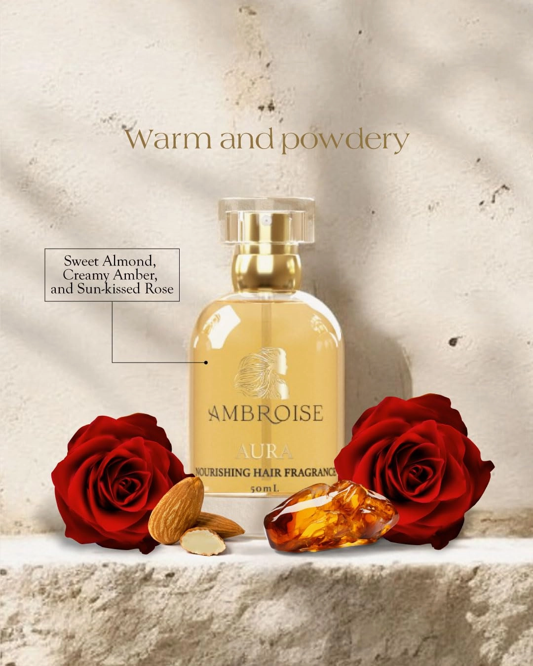 Ambroise Nourishing Hair Fragrance (15mL, Aura - Notes of Sweet Almond, Creamy Amber and Sun-Kissed Rose) Hair Perfume