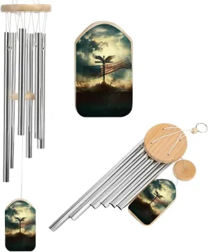 American Flag Cross Eagle Wings Wind Chimes Outside with Relaxing Rich Sound, Memorial Wind Chimes Gifts Porch Garden Backyard