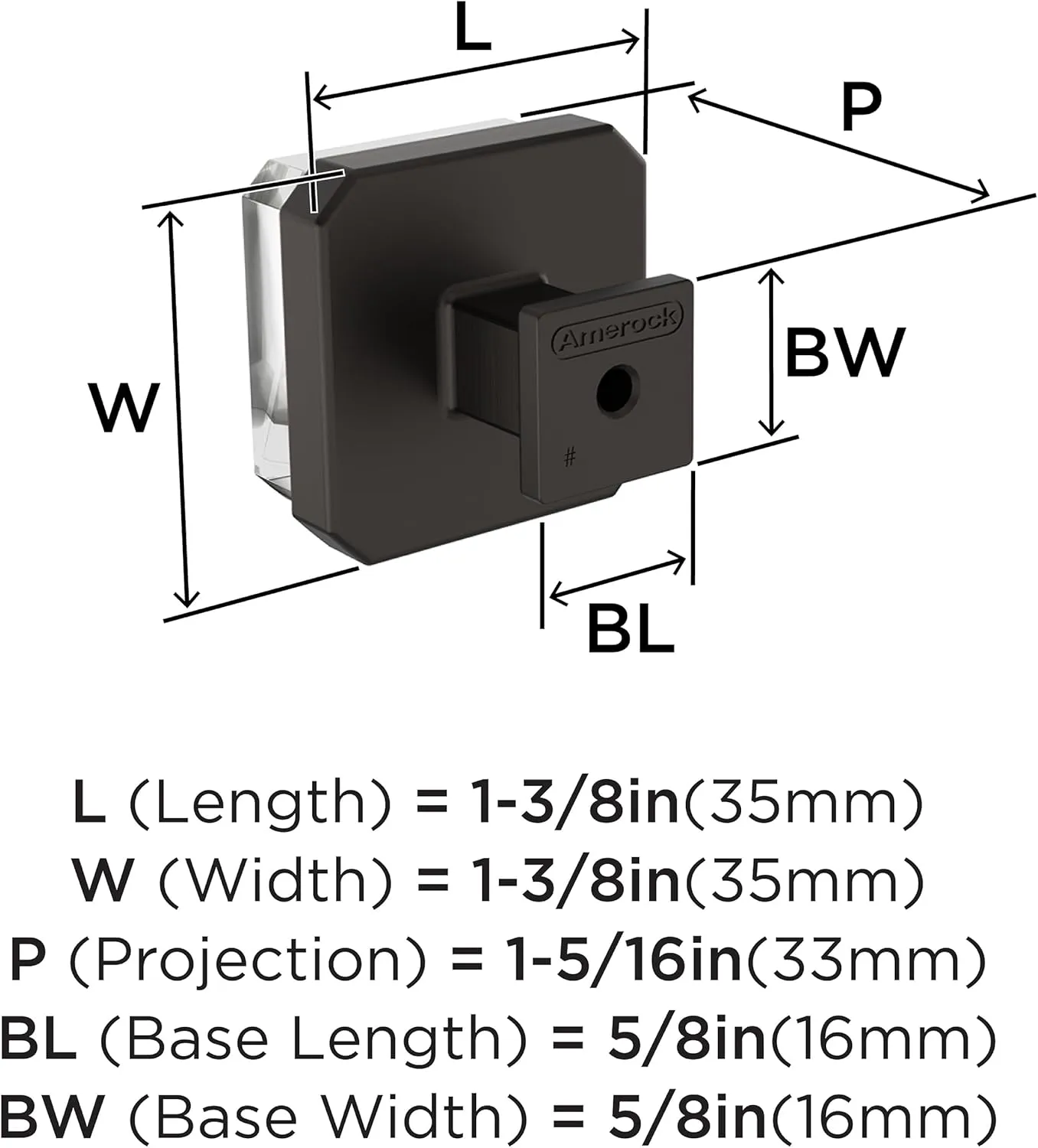 Amerock Glacio 1-3/8 inch (35mm) Length Clear/Oil-Rubbed Bronze Cabinet Knob, BP36975CORB