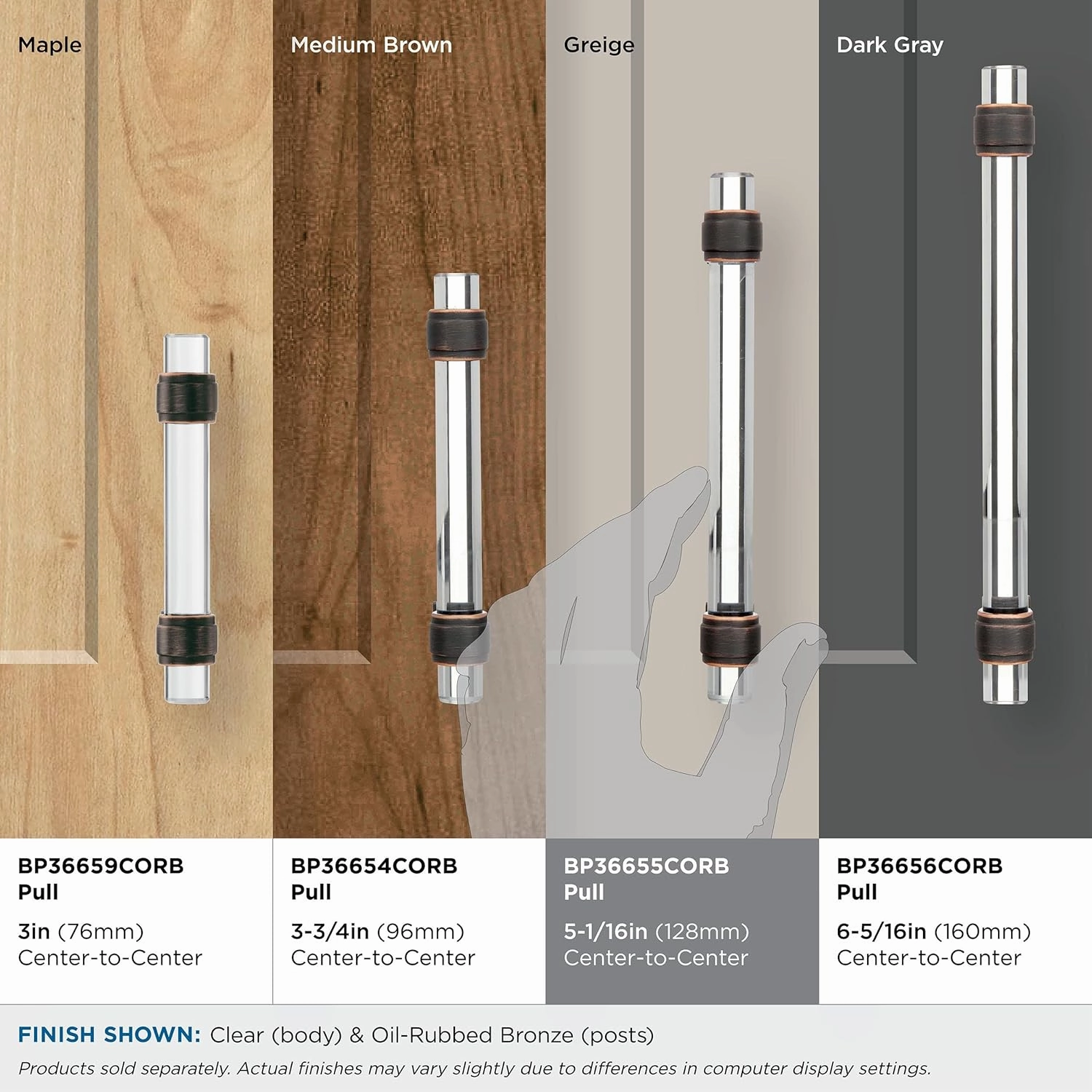 Amerock | Cabinet Pull | Clear/Oil-Rubbed Bronze | 5-1/16 inch (128 mm) Center to Center | Glacio | 1 Pack | Drawer Pull | Drawer Handle | Cabinet Hardware