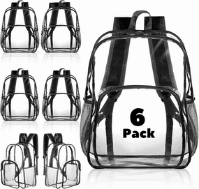 Amylove 6 Pcs Clear Backpack Bulk Stadium Approved Heavy Duty Clear Backpacks for Travel Security Sport (15 Inches,Black)