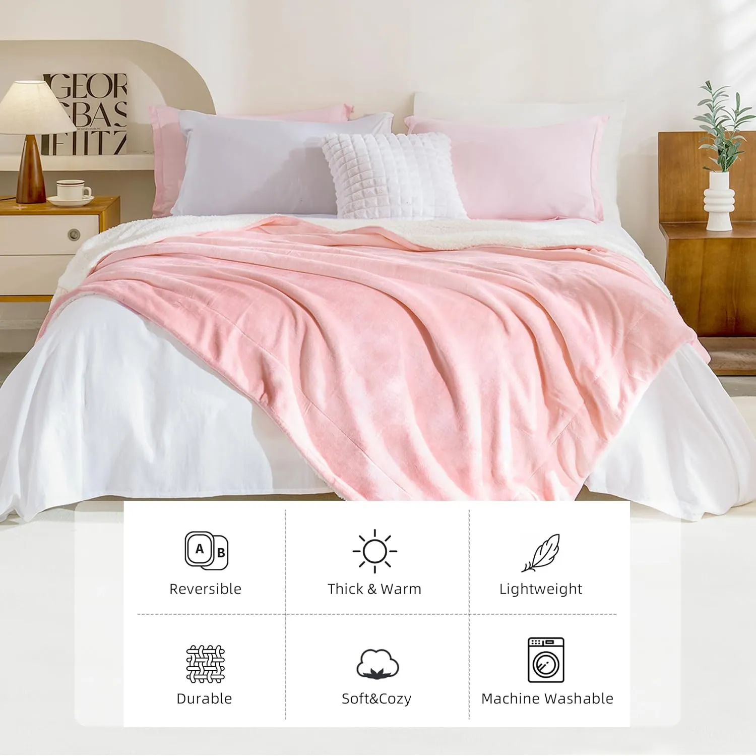 Andency Pink Sherpa Fleece Twin Blanket for Couch - Girls Valentine Gift Soft Warm Thick Blankets Twin Size for Winter, Plush Reversible Throw Blanket for Bed Sofa, 60x80 Inches