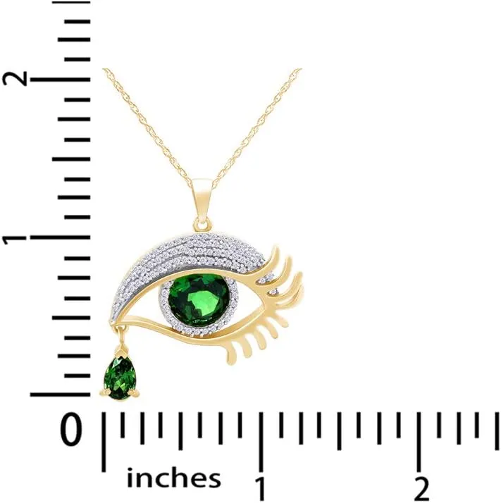 Angel Eye Teardrop Pendant Necklace in 14K Yellow Gold Over Sterling Silver