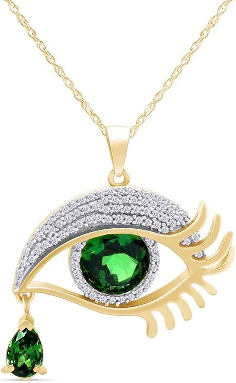 Angel Eye Teardrop Pendant Necklace in 14K Yellow Gold Over Sterling Silver
