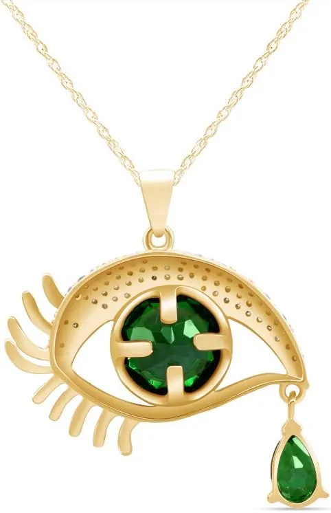 Angel Eye Teardrop Pendant Necklace in 14K Yellow Gold Over Sterling Silver