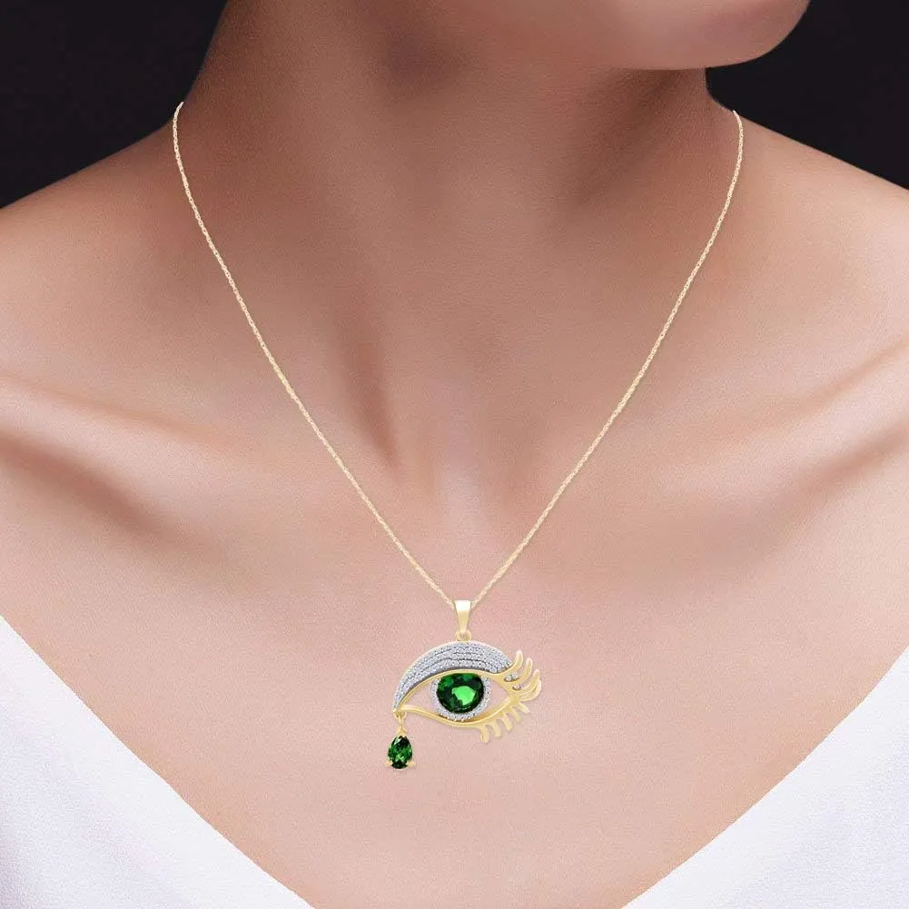 Angel Eye Teardrop Pendant Necklace in 14K Yellow Gold Over Sterling Silver