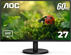 AOC U27B3A 4K 27" IPS 3840x2160 UHD Frameless Monitor, Display Port x1, HDMI x2, Built in Speaker, Eye Care, Flicker Free, 1 Billion  Colors, sRGB 128.7%, VESA