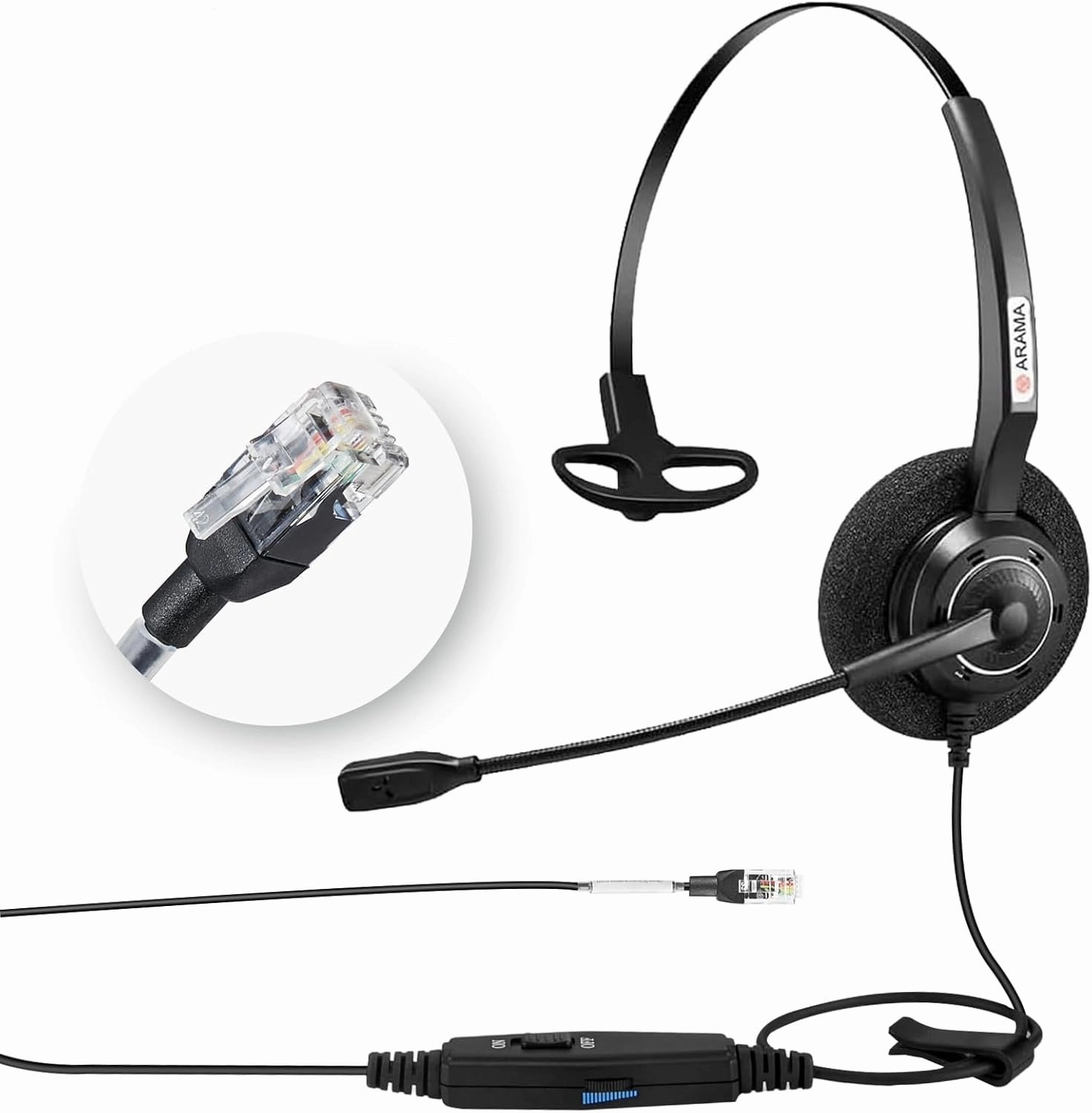 Arama Phone Headset RJ9 with Microphone Noise Cancelling, Telephone Headset Compatible with Polycom Mitel Shoretel Plantronics Fanvil Alcatel-Lucent HUWEI NEC Siemens Aastra Landline Phones