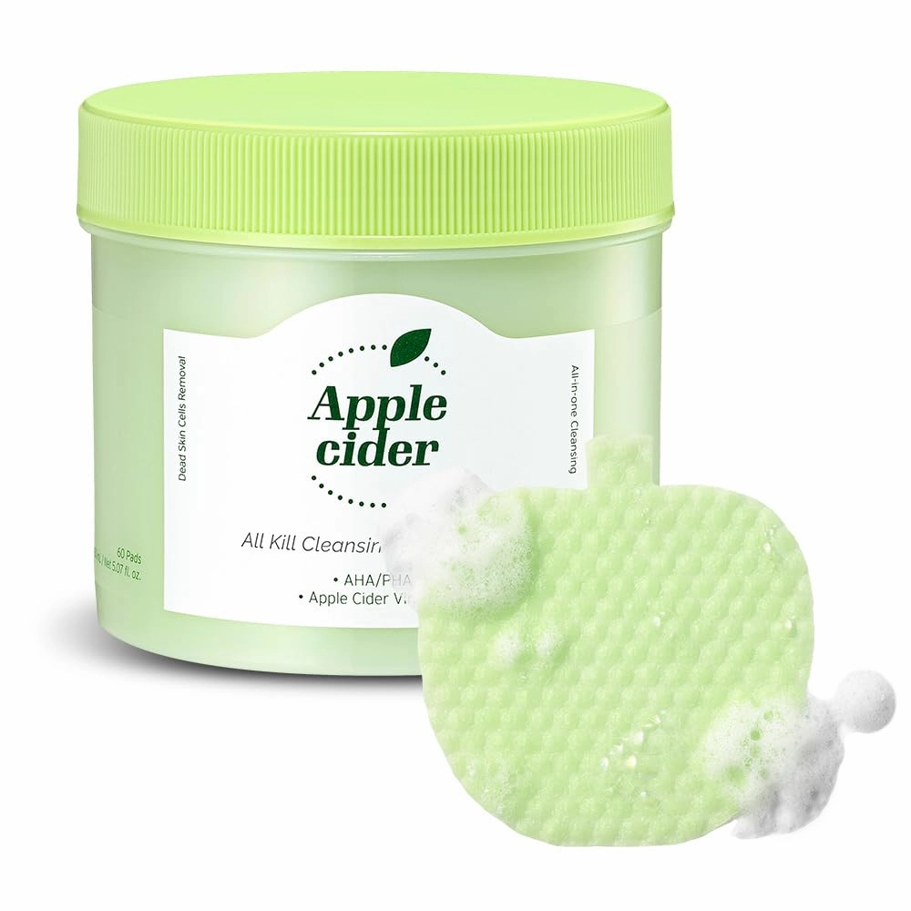 Ariul Apple Cider All Kill Cleansing Bubble Pads – Effective Pore Cleansing & Hydrating, 2-Step Dual Pads for Makeup Removal & Exfoliation, Korean Skin Care, 60 Counts, 150ml / 5.07 fl. oz