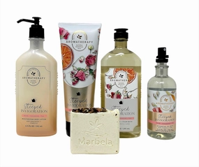 Aromatherapy STEEPED INVIGORATION ROSE TANGERINE TEA Gift Set - Body Wash   Foam Bath - Body Lotion - Oil Mist and Body Cream - Includes a 4 oz Artisan Bar Soap