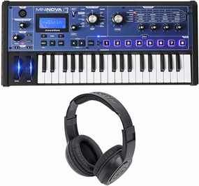 Audiosavings Bundle: MiniNova 37-Key Compact Studio Live Sound USB MIDI Keyboard Synthesizer Bundle with SR350 Over Ear Closed Back Studio Monitoring Stereo Headphones (2 Items)