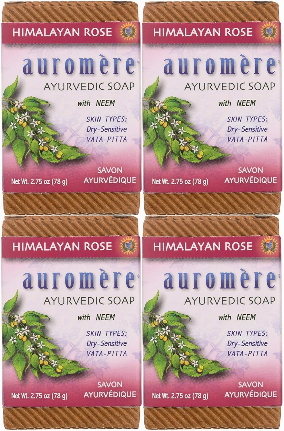 Auromere Ayurvedic Bar Soap, Himalayan Rose - Eco Friendly, Handmade, Vegan, Cruelty Free, Natural, Non GMO (2.75 oz), 4 pack