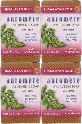 Auromere Ayurvedic Bar Soap, Himalayan Rose - Eco Friendly, Handmade, Vegan, Cruelty Free, Natural, Non GMO (2.75 oz), 4 pack