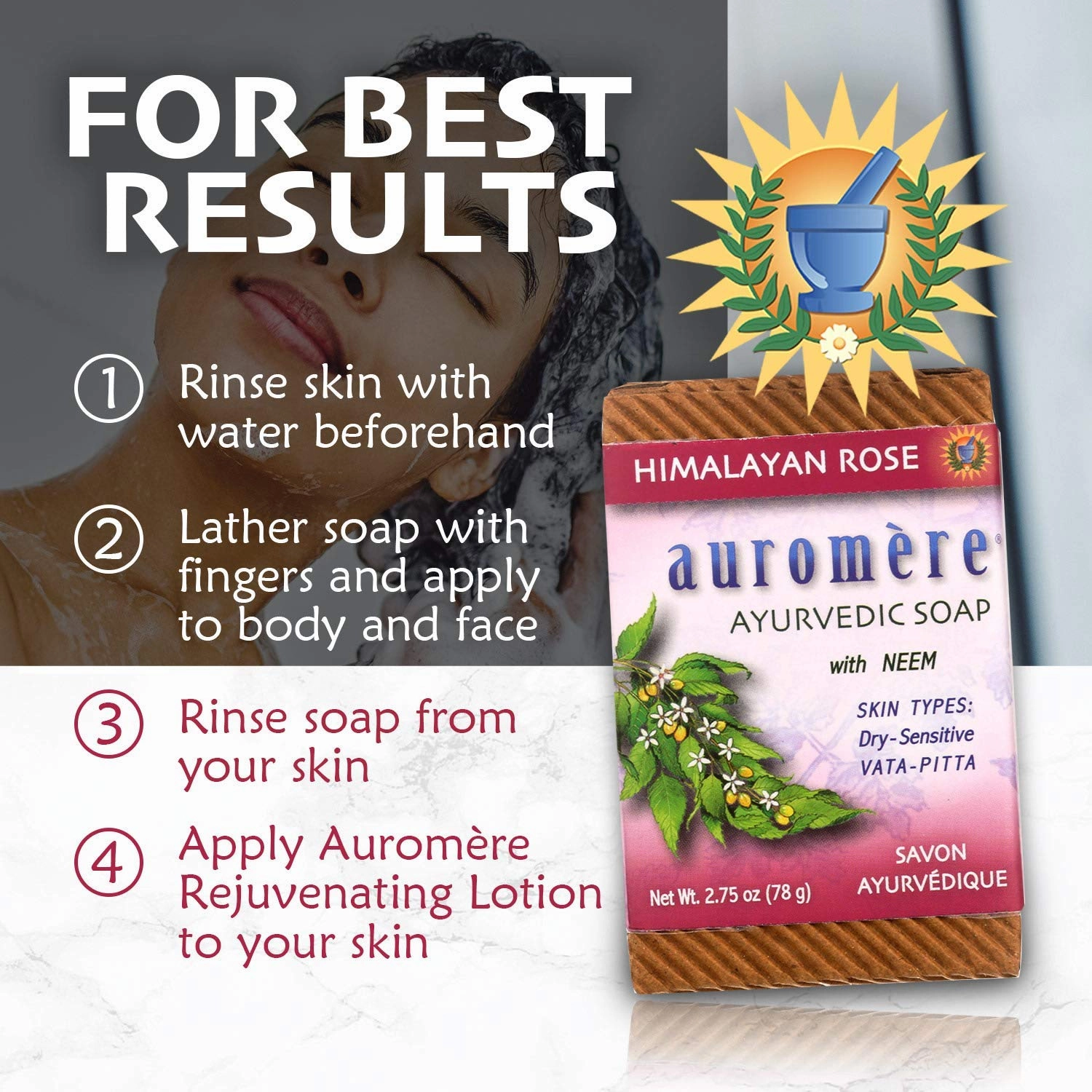 Auromere Ayurvedic Bar Soap, Himalayan Rose - Eco Friendly, Handmade, Vegan, Cruelty Free, Natural, Non GMO (2.75 oz), 4 pack