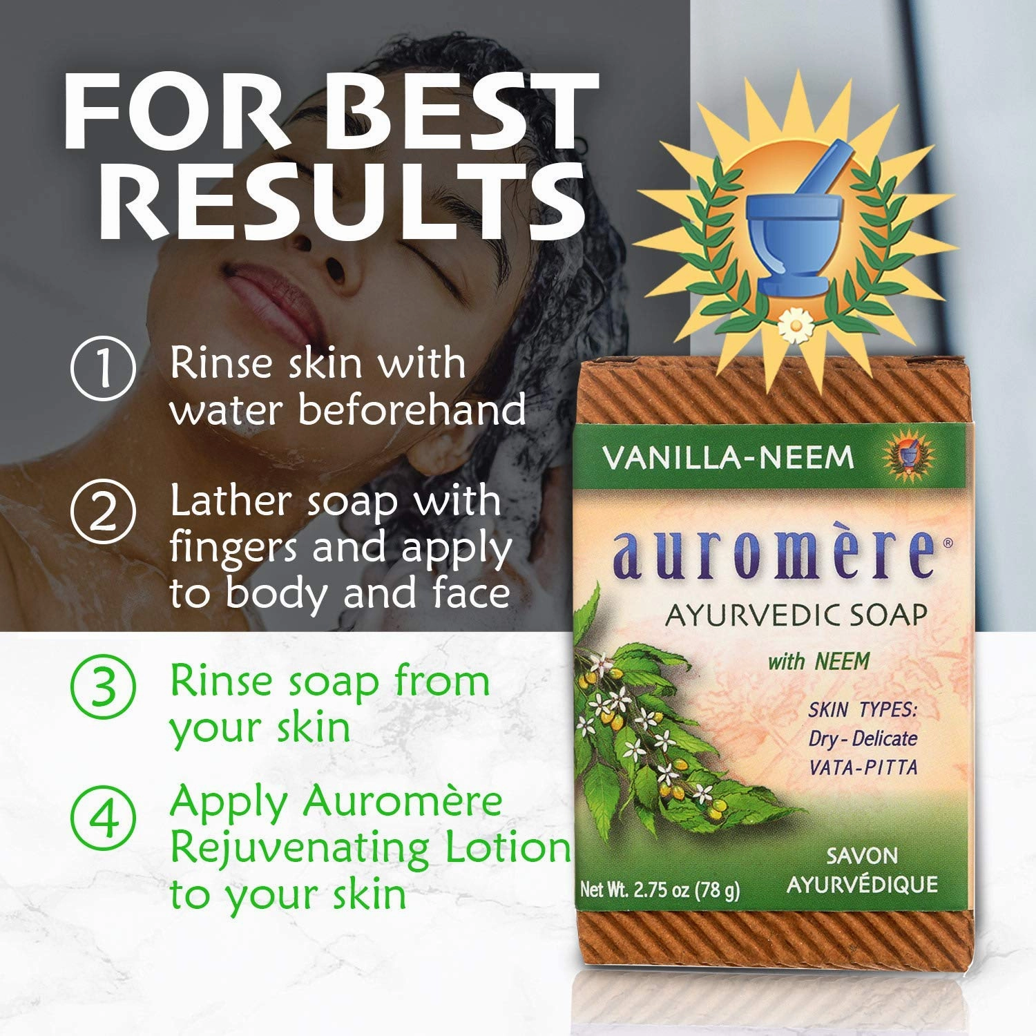 Auromere Ayurvedic Bar Soap, Vanilla Neem - Eco Friendly, Handmade, Vegan, Cruelty Free, Natural, Non GMO (2.75 oz), 5 pack
