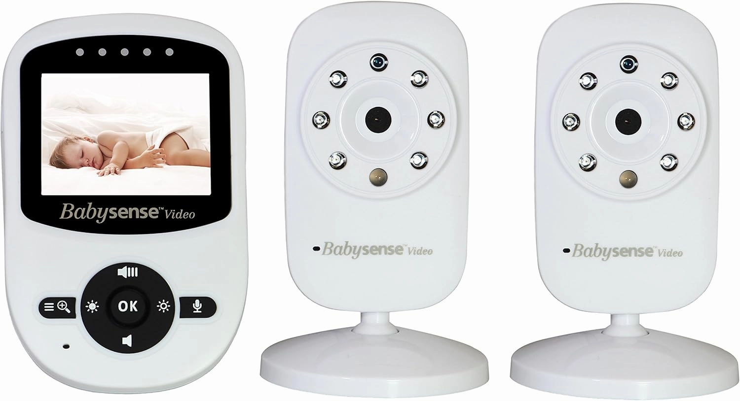 Babysense Video Baby Monitor with 2 Digital Cameras, 2.4" LCD Display, Infrared Night Vision, 2 Way Talk, Room Temperature, Lullabies, Long Range