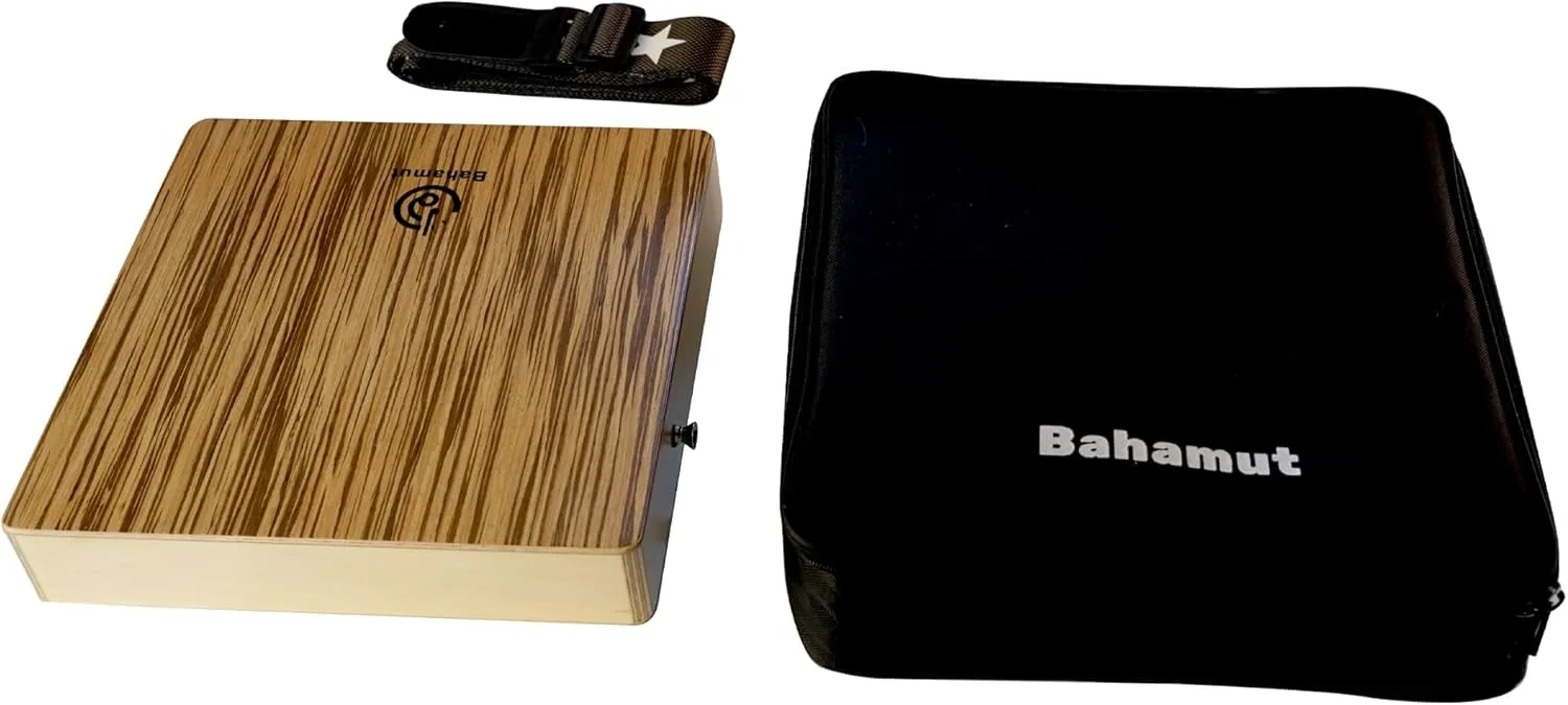 BAHAMUT Travel Cajon Drum -Zebrawood Small Portable Cajon with Strap and Bag, Rich Bass and Bright Treble Sounds, Ideal Gift Drum Box for All Skill Levels
