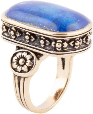 Barse Jewelry Floral Bloom Blue Lapis Golden Statement Ring