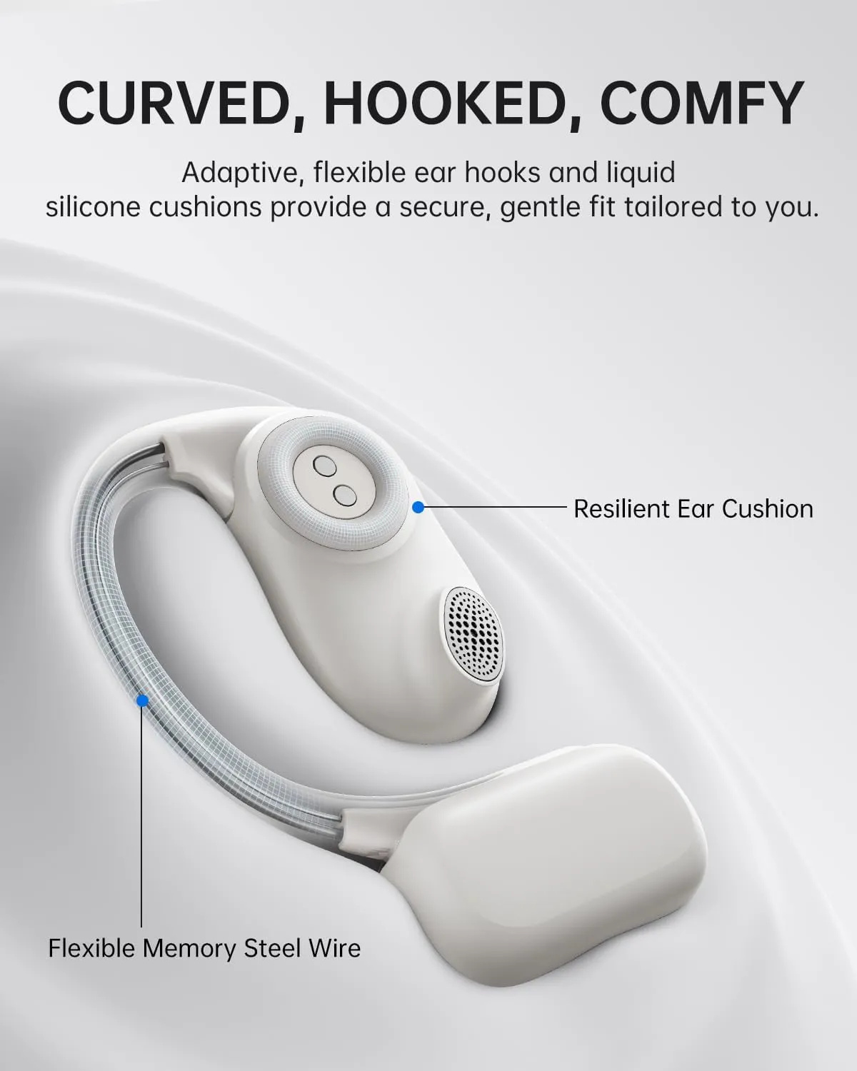 Baseus Open-Ear Headphones, Hi-Res Wireless Audio with LDAC, Rich Bass, Comfortable Silicone Cushion Design, 60H Play, AI Clear Calls, Bluetooth 5.4, IPX4, Open-Ear Earbuds - Bowie MF1