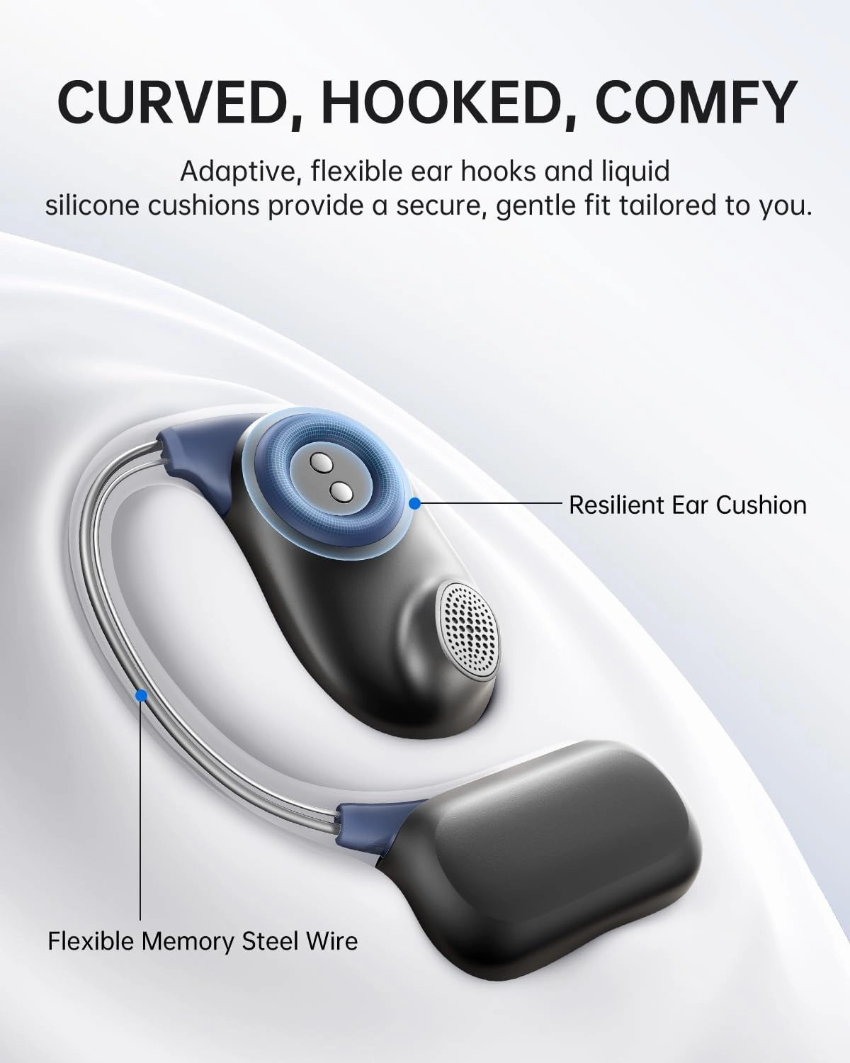 Baseus Open-Ear Headphones, Hi-Res Wireless Audio with LDAC, Rich Bass, Comfortable Silicone Cushion Design, 60H Play, AI Clear Calls, Bluetooth 5.4, IPX4, Open-Ear Earbuds - Bowie MF1