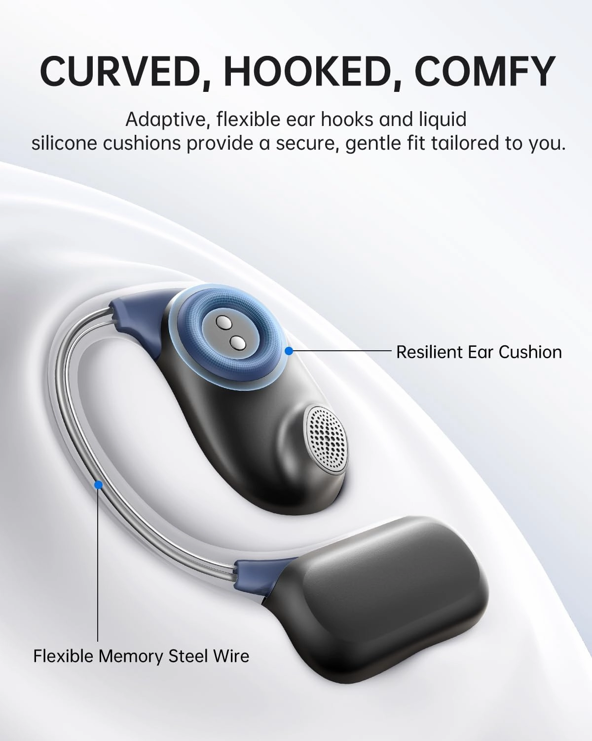 Baseus Open-Ear Headphones, Hi-Res Wireless Audio with LDAC, Rich Bass, Comfortable Silicone Cushion Design, 60H Play, AI Clear Calls, Bluetooth 5.4, IPX4, Open-Ear Earbuds - Bowie MF1