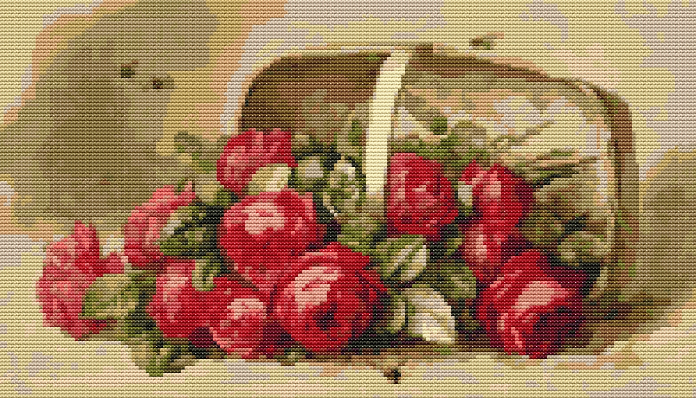 Basket of Roses Cross Stitch Pattern