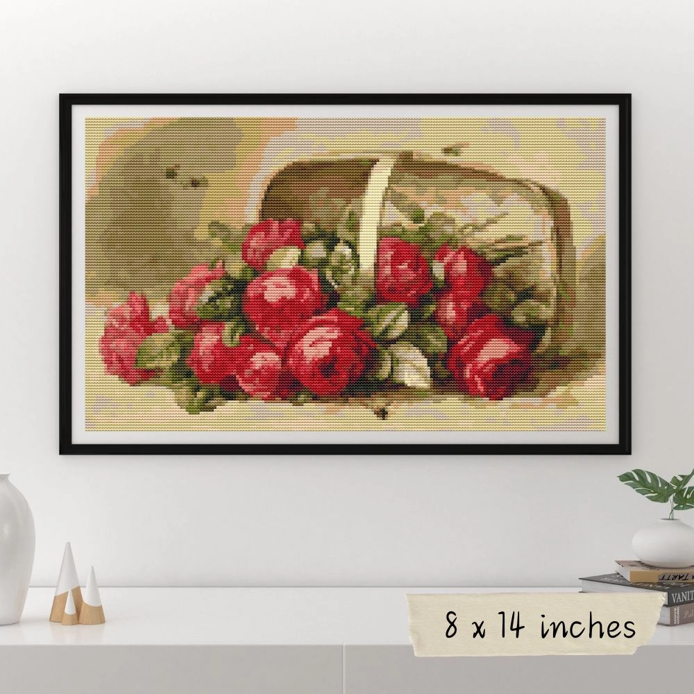 Basket of Roses Cross Stitch Pattern