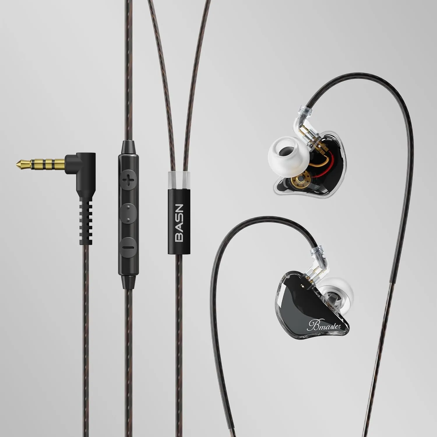 BASN Bmaster 2-Pin Triple Drivers in Ear Monitor Headphone with Two Detachable Cables Fit in Ear Suitable for Audio Engineer, Musician (Black)