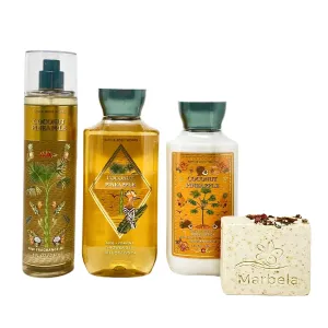 Bath & Body Works Coconut Pineapple Trio Gift Set - Fragrance Mist - Shower Gel - Body Lotion - with a Creamy Rose Bar Soap - Full Size