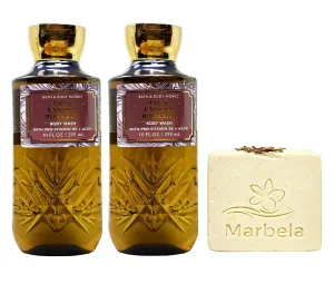 Bath & Body Works Cozy Vanilla Bourbon 2 Pack Body Wash Bundle with a Creamy Rose Bar Soap - Full Size