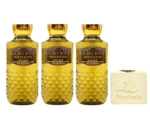 Bath & Body Works Golden Berry Mistletoe 3 Piece Body Wash Bundle with a Creamy Rose Soap - Full Size