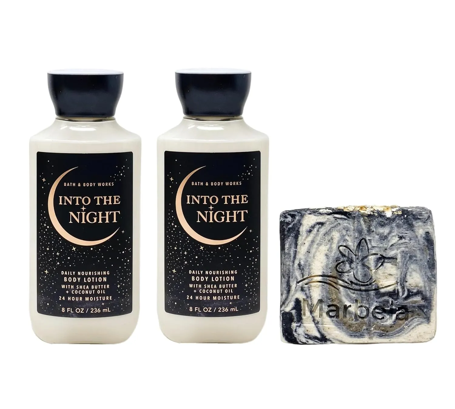 Bath & Body Works Into The Night 2 Piece Daily Nourishing Body Lotion Bundle with a Charcoal Scrub Bar Soap - Full Size