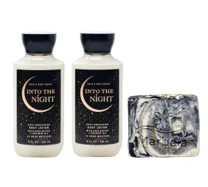Bath & Body Works Into The Night 2 Piece Daily Nourishing Body Lotion Bundle with a Charcoal Scrub Bar Soap - Full Size