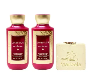 Bath & Body Works Luminous 2 Pack Daily Nourishing Body Lotion Gift Set with a Creamy Rose Bar Soap - Full Size