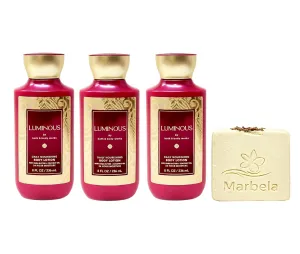 Bath & Body Works Luminous 3 Pack Daily Nourishing Body Lotion Gift Set with a Creamy Rose Bar Soap - Full Size