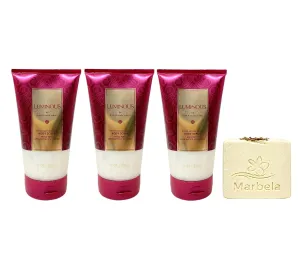 Bath & Body Works Luminous 3 Pack Exfoliating Glow Body Scrub Gift Set with a Creamy Rose Bar Soap - Full Size