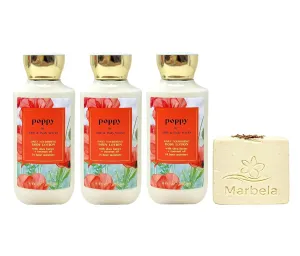 Bath & Body Works Poppy 3 Pack Daily Nourishing Body Lotion Bundle with a Creamy Rose Bar Soap