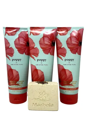Bath & Body Works Poppy 3 Piece Ultimate Hydration Body Cream Value Pack with a Creamy Rose Bar Soap -
