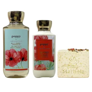 Bath & Body Works Poppy Duo Set - Shower Gel And Body Lotion - with a Creamy Rose Bar Soap .