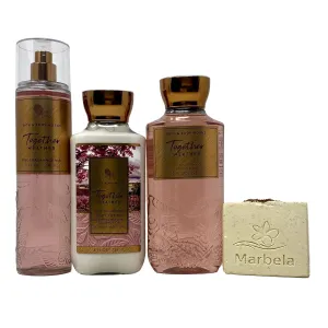 Bath & Body Works Together Weather Trio Set - Fragrance Mist - Shower Gel and Body Lotion - with a Creamy Rose Bar Soap
