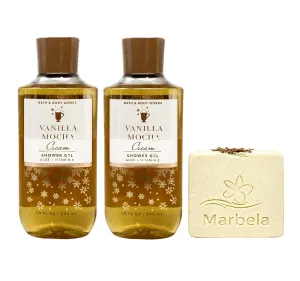 Bath & Body Works Vanilla Mocha Cream 2 Piece Shower Gel Value Pack with a Creamy Rose Bar Soap - Full Size